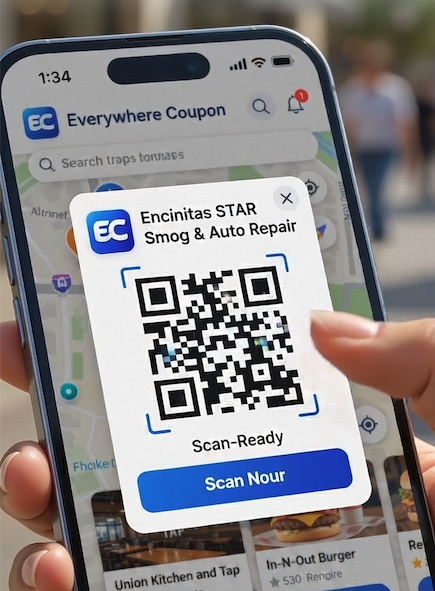 Everywhere Coupon app map showing nearby offers