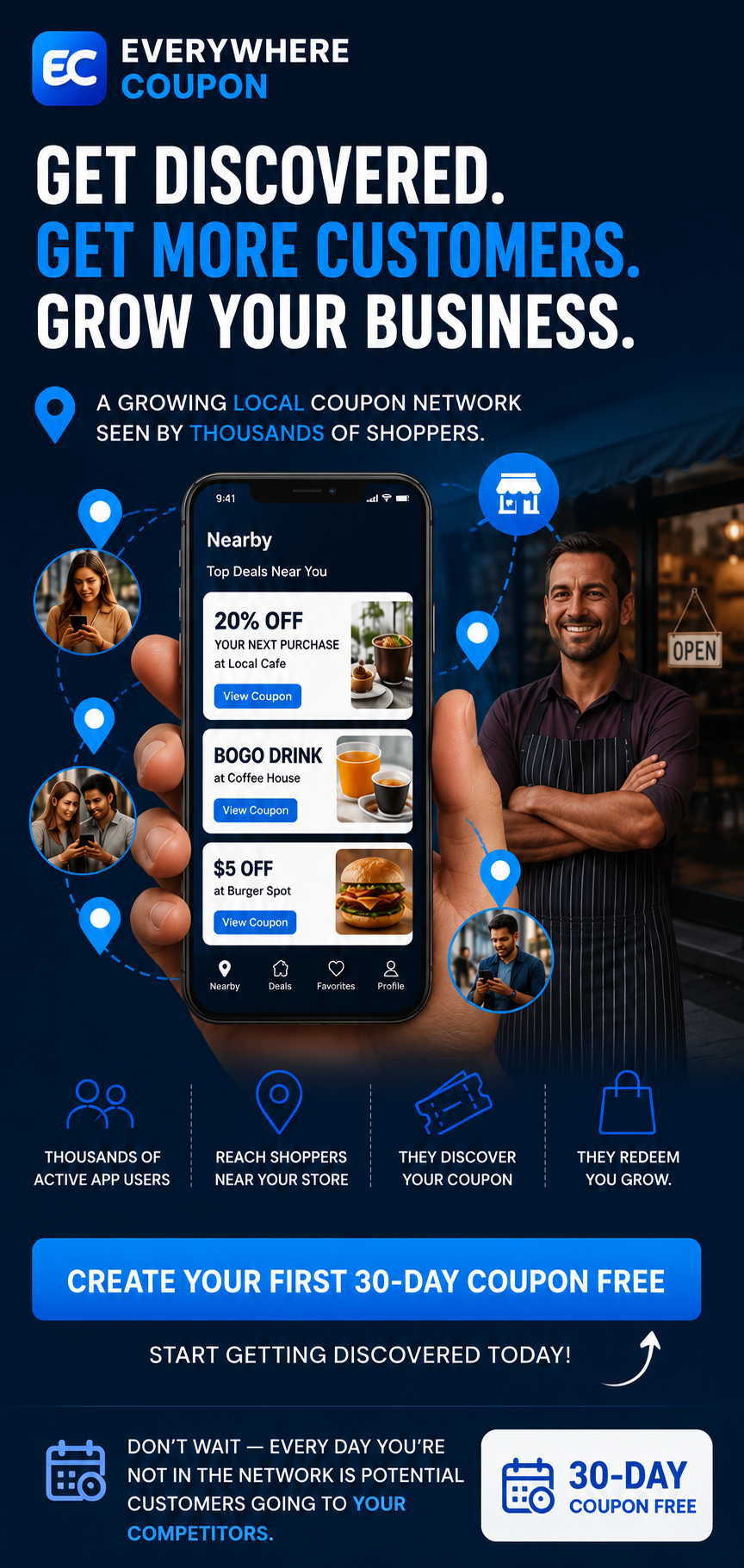 Get discovered, get more customers, grow your business with Everywhere Coupon