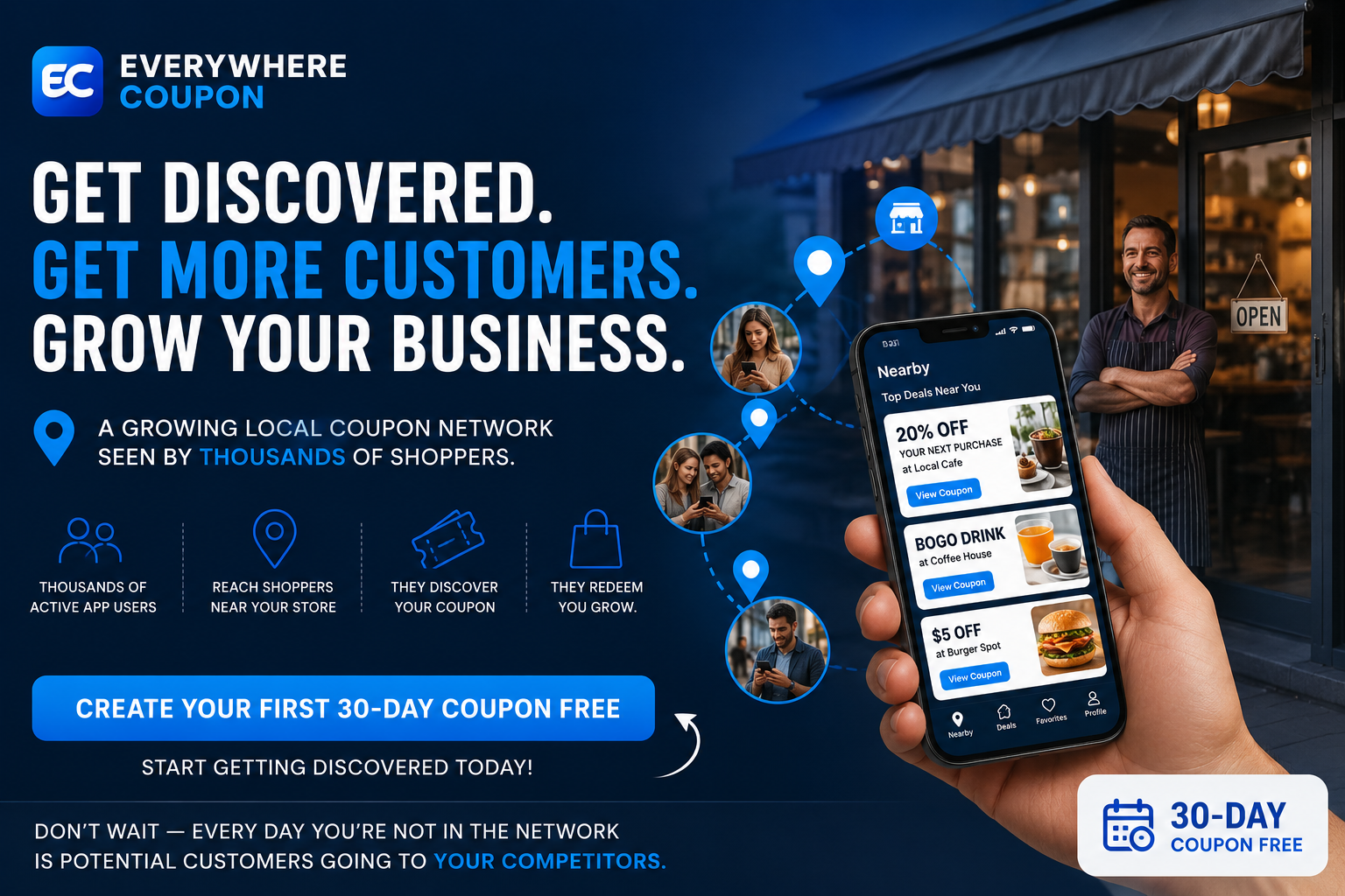 Get discovered, get more customers, grow your business with Everywhere Coupon